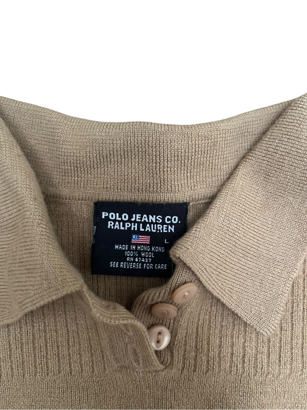 Ralph Lauren Women's V-Neck Polo Collar Sweater in Camel - Picture 4 of 6